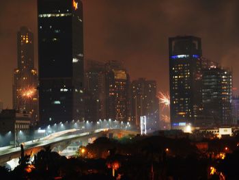 Illuminated cityscape at night