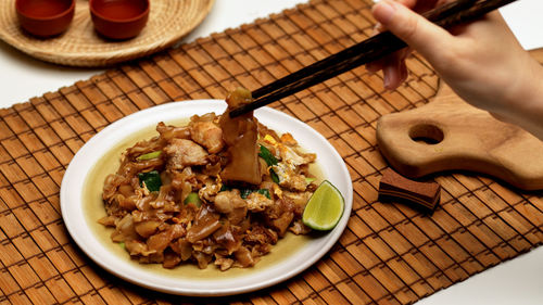 High angle view of food on table