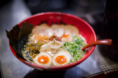 High angle view of breakfast in bowl on table