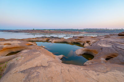 Scenic view of sea against clear sky