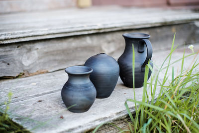 Pots on wood