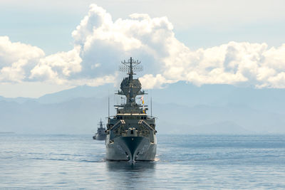 Ship in sea against sky