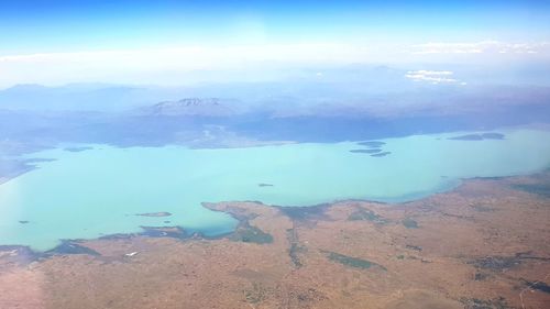 High angle view of lake against sky