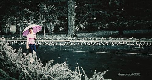 Man with text on water