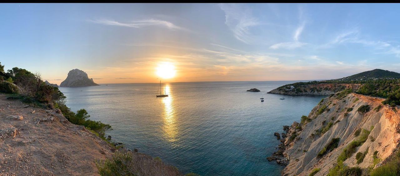 sea, sky, water, scenics - nature, beauty in nature, tranquility, tranquil scene, horizon over water, horizon, rock, sunset, cloud - sky, land, nature, idyllic, beach, no people, non-urban scene, cliff, sun, outdoors