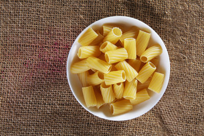 High angle view of pastas in bowl on table