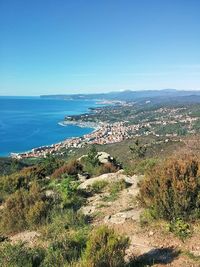 Scenic view of sea against clear sky