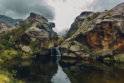 Scenic view of rock formations against sky