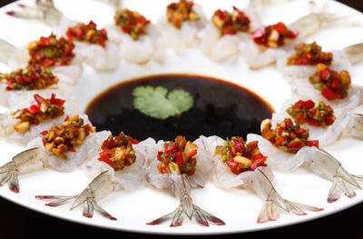 High angle view of food in plate on table