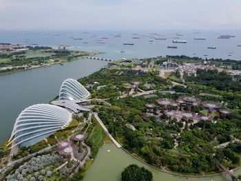 High angle view of buildings against sky