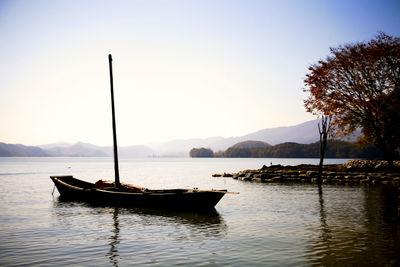 Scenic view of calm lake against clear sky