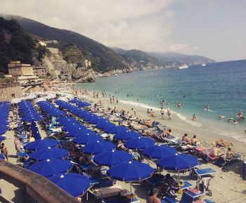 High angle view of people on beach