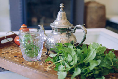 Close-up of tea served on table