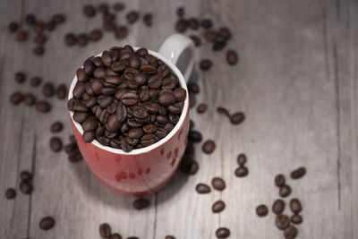 High angle view of coffee beans on table