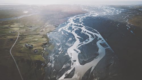 High angle view of river against sky