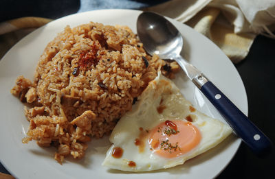 High angle view of breakfast served in plate