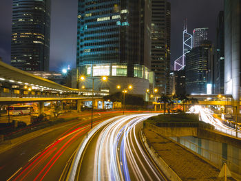 Light trails on city street at night