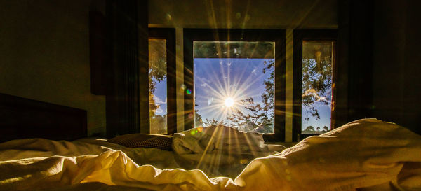 Close-up of illuminated window at home