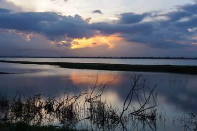 Scenic view of lake against sky during sunset