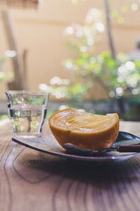 Close-up of drink in glass on table