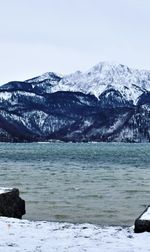 Scenic view of snowcapped mountains against sky