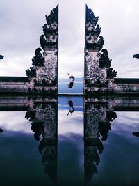 Reflection of buildings in lake