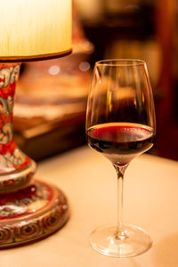 Close-up of beer in glass on table