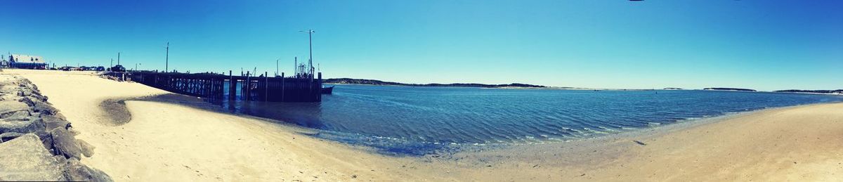 Scenic view of beach against clear sky