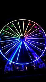 Illuminated ferris wheel against sky at night