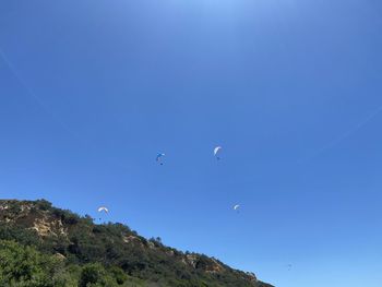 Low angle view of birds flying in sky