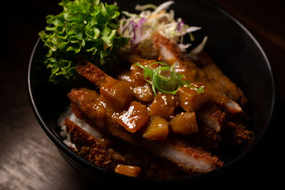 High angle view of food in plate