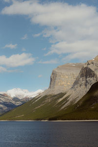 Scenic view of sea and mountains against sky