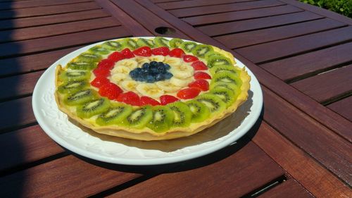 Close-up of dessert served on table