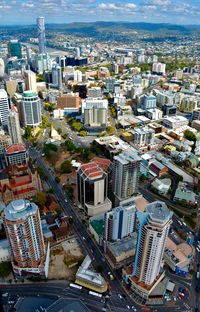 High angle view of modern buildings in city