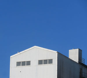 Low angle view of building against clear blue sky