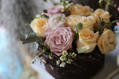 High angle view of rose bouquet