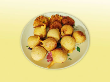 High angle view of breakfast in plate on table