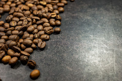 High angle view of coffee beans on table