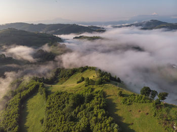 High angle view of land against sky