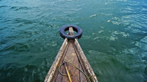 High angle view of rope in sea