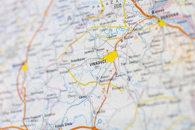 Close-up depiction of a map focusing on vinkovci, featuring nearby cities and routes.