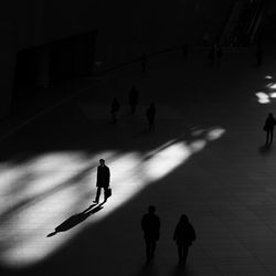 High angle view of people walking on street