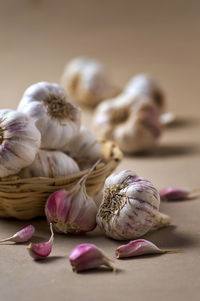 Close-up of garlic on table