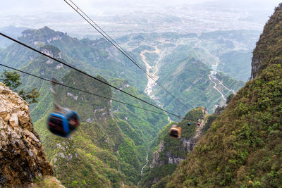 High angle view of overhead cable car