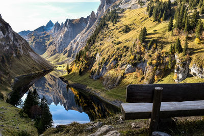 Panoramic view of lake and mountains against sky