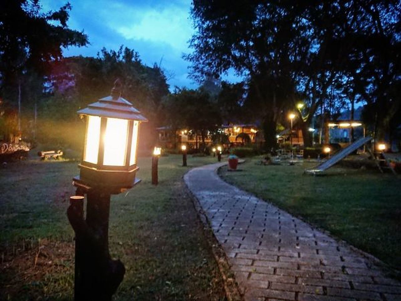 ILLUMINATED STREET LIGHT IN PARK