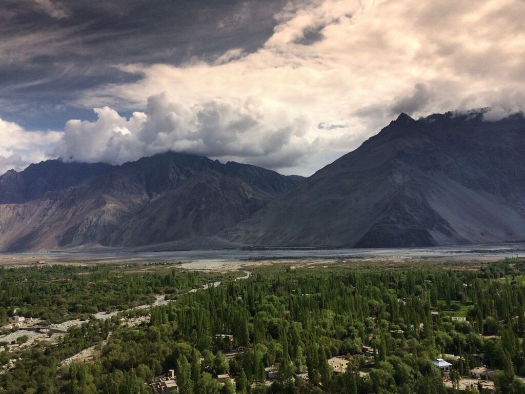 SCENIC VIEW OF MOUNTAINS AGAINST CLOUDY SKY