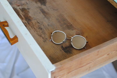 High angle view of coffee cup on table