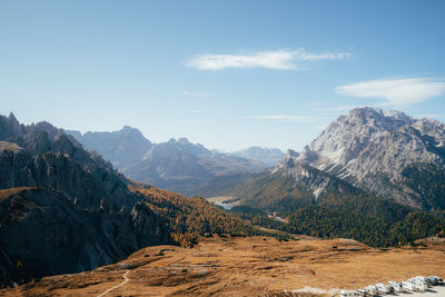 Panoramic view of landscape and mountains against sky