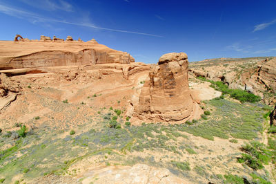 Rock formations on landscape against sky